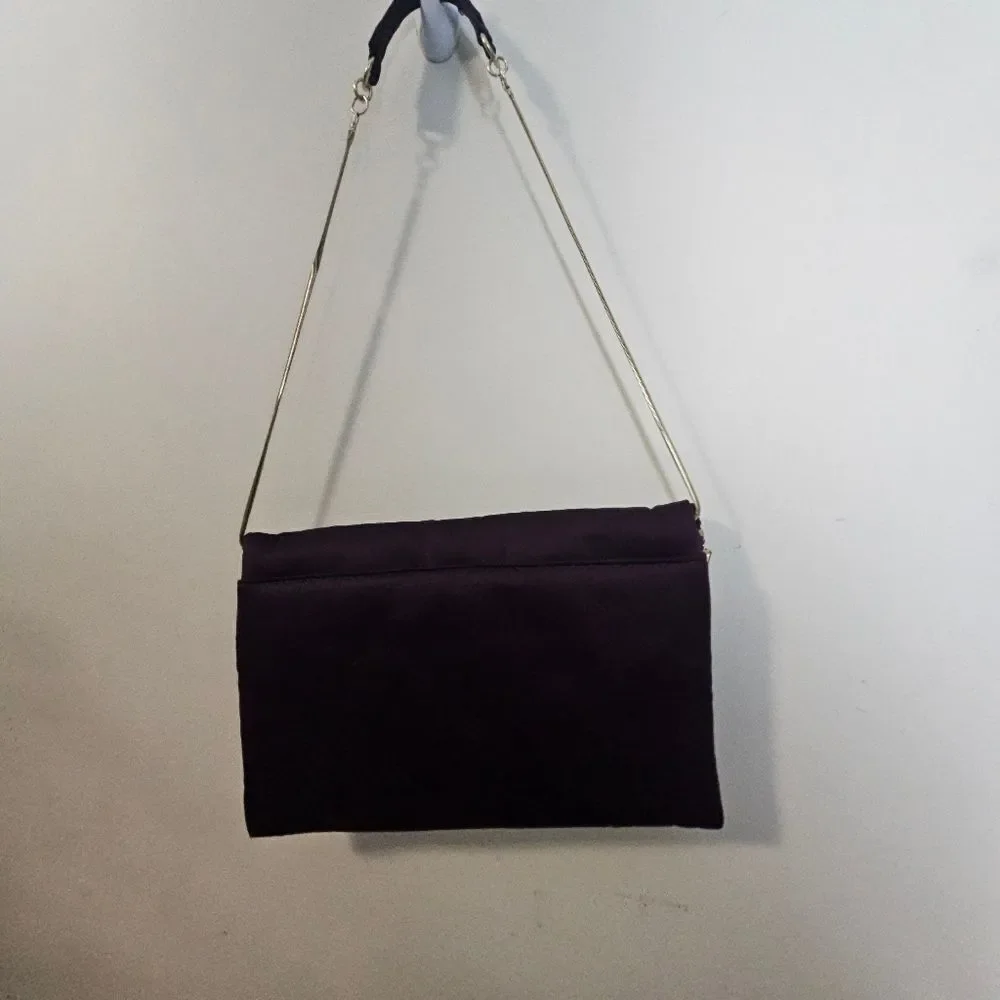 J CREW Purple Satin Foldover Evening Bag Chain Strap Clutch Purse